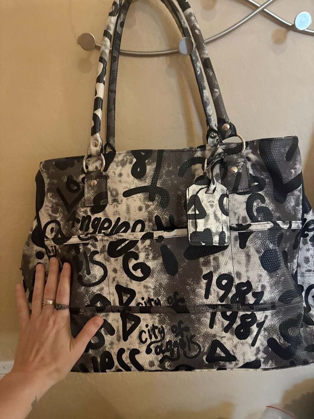 Guess Black and White Graffiti Print Large Tote Weekender Bag